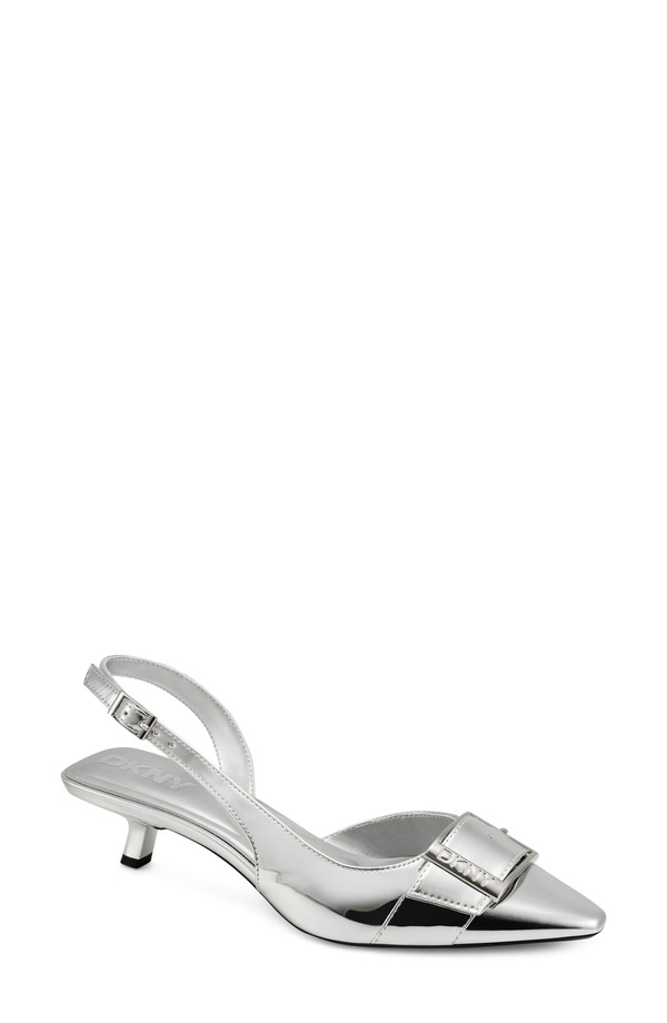 ダナ キャラン ニューヨーク州 レディース シューズ 踵 DKNY Naylor Pointed Toe Slingback Pump Silver しろがね色