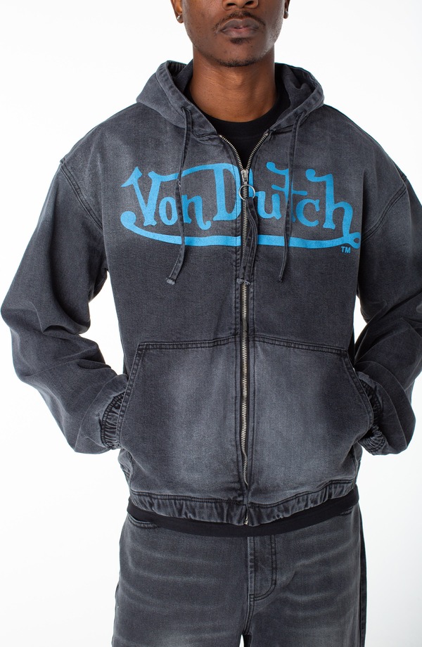 フォンダッチ メンズ ボトムス ジーンズズボン下 パーカー 上衣 Von Dutch Invader Patch Acid Zip Up Hoodie Jacket Grovestone