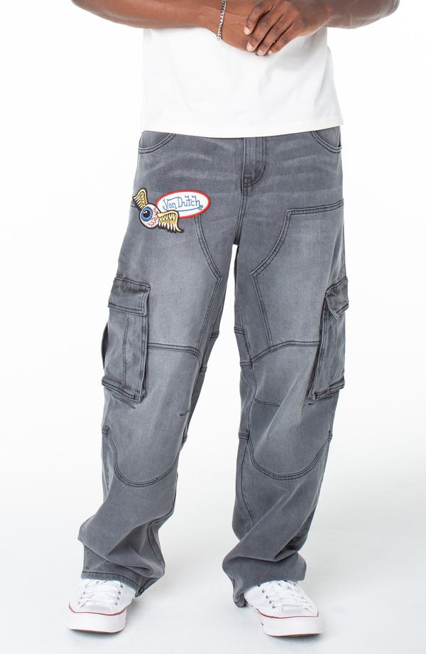 フォンダッチ メンズ ボトムス ジーンズズボン下 Von Dutch Baggy Straight Carpenter Cargo Hunter Pant Smokestone