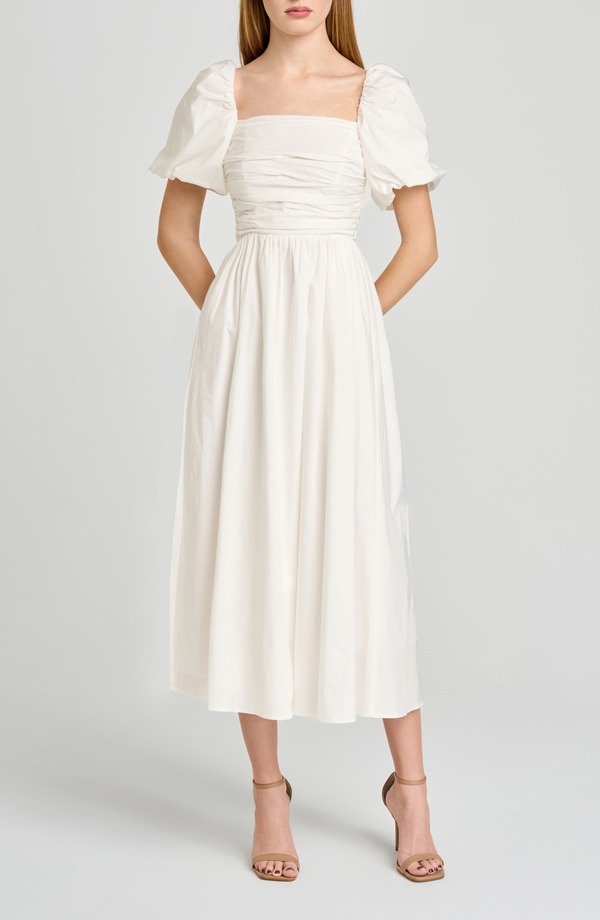ワイフ レディース トップス ワンピース ギャザー ミディ WAYF Lucy Ruched Puff Sleeve Midi Dress Ivory アイボリー