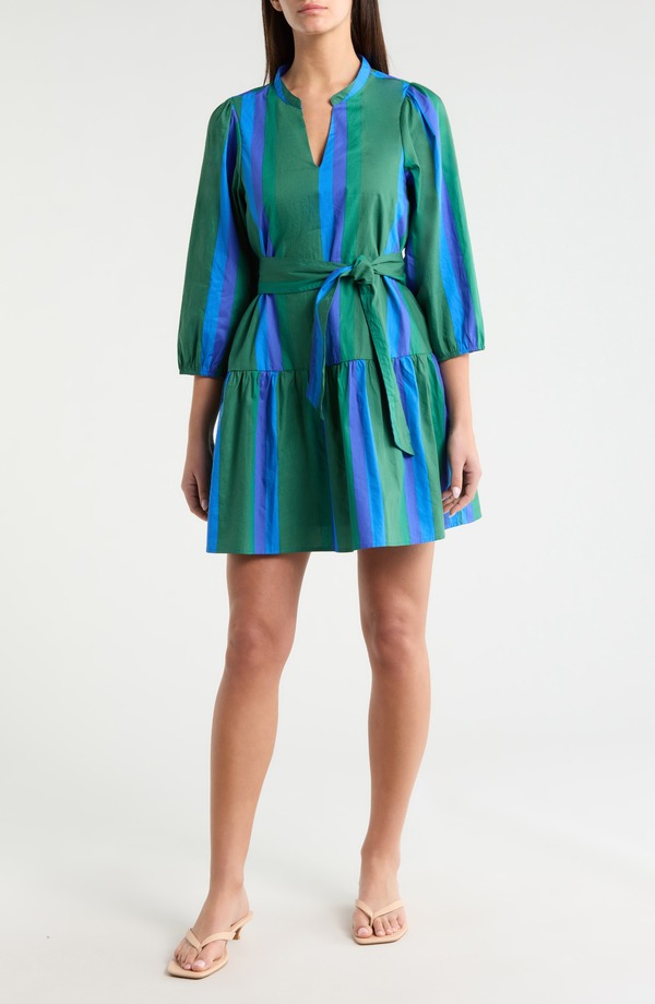 シュガーリップス レディース トップス ワンピース ミニ シャツ SUGARLIPS Dolary Stripe Leola Mini Shirtdress Emerald-Blues エメラルド
