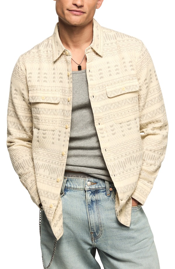 ラッキーブランド メンズ アウター ジャケット・ブルゾン キルティング シャツ Lucky Brand Humboldt Quilted Geo Jacquard Button-Up Overshirt Creamulti クリーム|ReVida 店