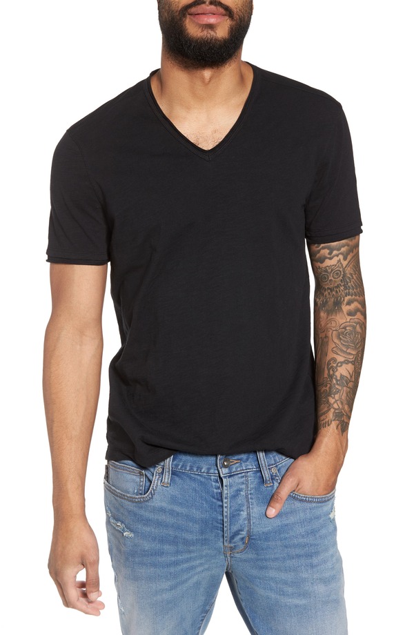 ジョンバルベイトス メンズ トップス Tシャツ スリムフィット Vネック ジャージー John Varvatoslim Fit Slub Jersey V-Neck T-Shirt Black ブラック