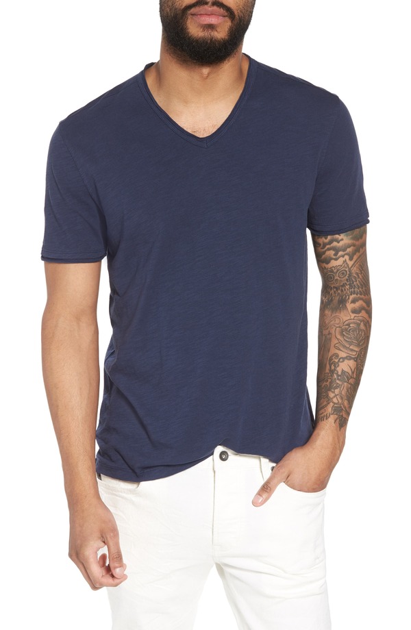 ジョンバルベイトス メンズ トップス Tシャツ スリムフィット Vネック ジャージー John Varvatoslim Fit Slub Jersey V-Neck T-Shirt Oiled Blue ブルー