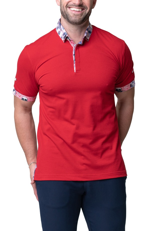マセオ メンズ トップス シャツ ダウン Maceoo Mozart Solid Ripple Red Piqu Button-Down Polo Red レッド