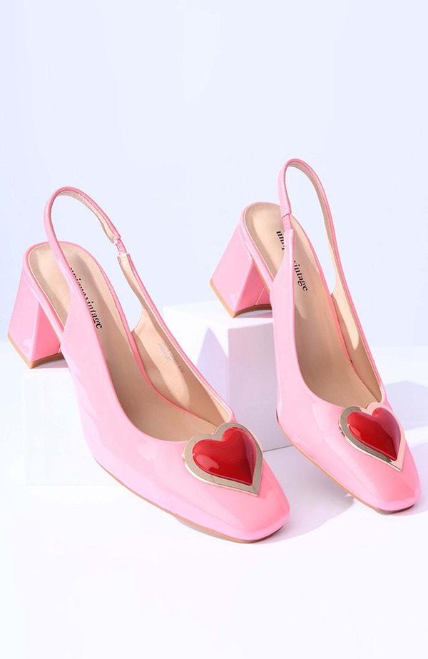 ユニークビンテージ レディース シューズ 踵 なめし革 Unique Vintage Heart Leatherette Slingback Heels Pink サクラ色