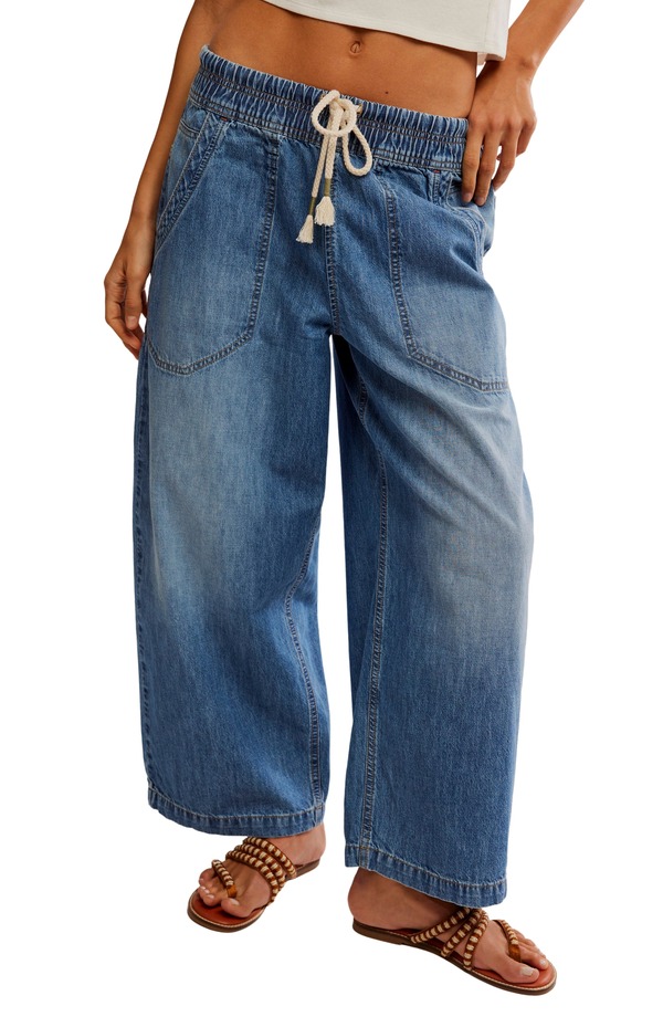 フリーピープル レディース ボトムス カジュアルパンツ ワイドレッグ デニム Free Peopleasy Peasy Wide Leg Mid Rise Denim Drawstring Pants No Problem デニム|ReVida 店