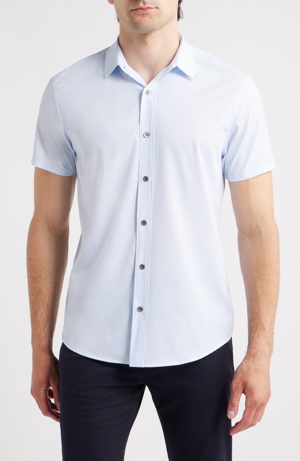 ダブリューアールケー メンズ トップス シャツ W.R.K Trim Fit Short Sleeve Performance Button-Up Shirt Light Blue ブルー