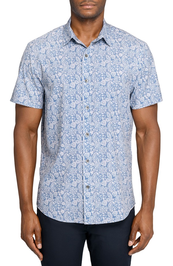 ダブリューアールケー メンズ トップス シャツ スリムフィット フラワー柄 フラワー W.R.K Slim Fit Antique Floral Short Sleeve Performance Button-Up Shirt White/ Blue ホワイト｜ReVida 店