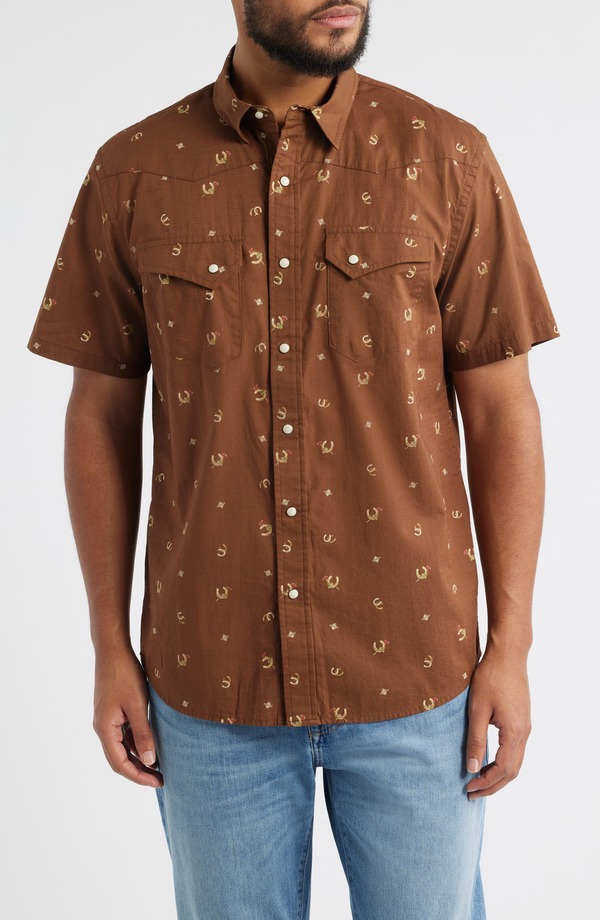 ペンドルトン メンズ トップス シャツ プリント Pendleton Laramie Horseshoe Print Short Sleeve Snap-Up Western Shirt Horseshoe Brown ブラウン