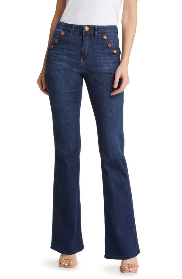 ウィット&ウィズダム レディース ボトムス デニムパンツ ジーンズ Wit & Wisdom Button Trim Flare Jeans Indigo インディゴ｜ReVida 店