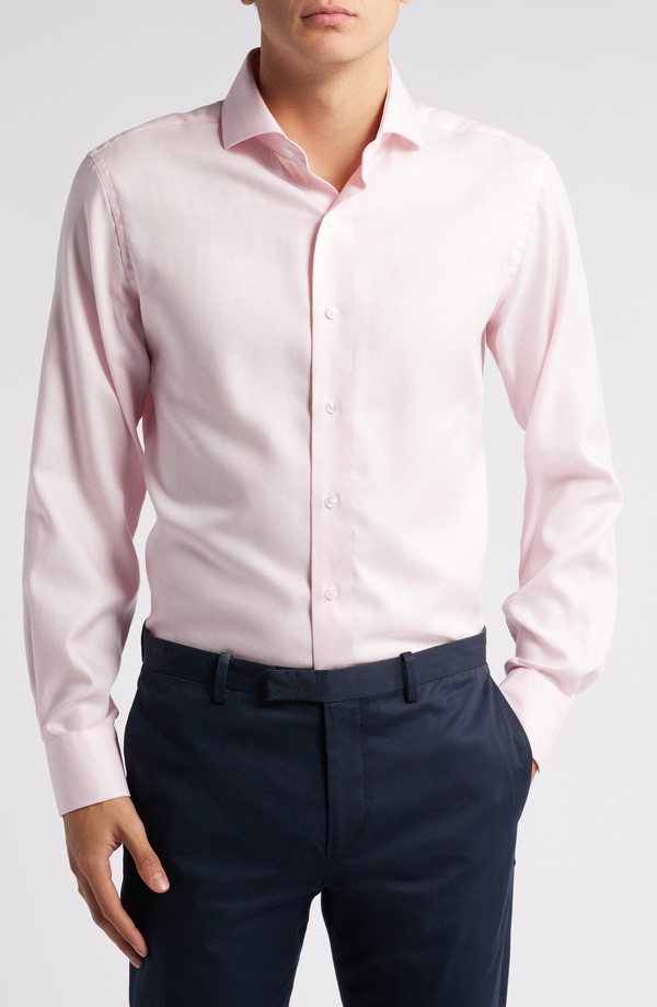 ロレンゾウオモ メンズ トップス シャツ Lorenzo Uomo Herringbone Textured Button-Up Shirt Pink ピンク