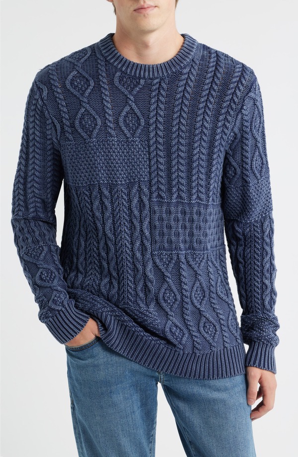 ショット ニューヨーク メンズ アウター パーカー・スウェット パッチワーク セーター Schott NYC Stonewash Patchwork Sweater Navy ネイビー