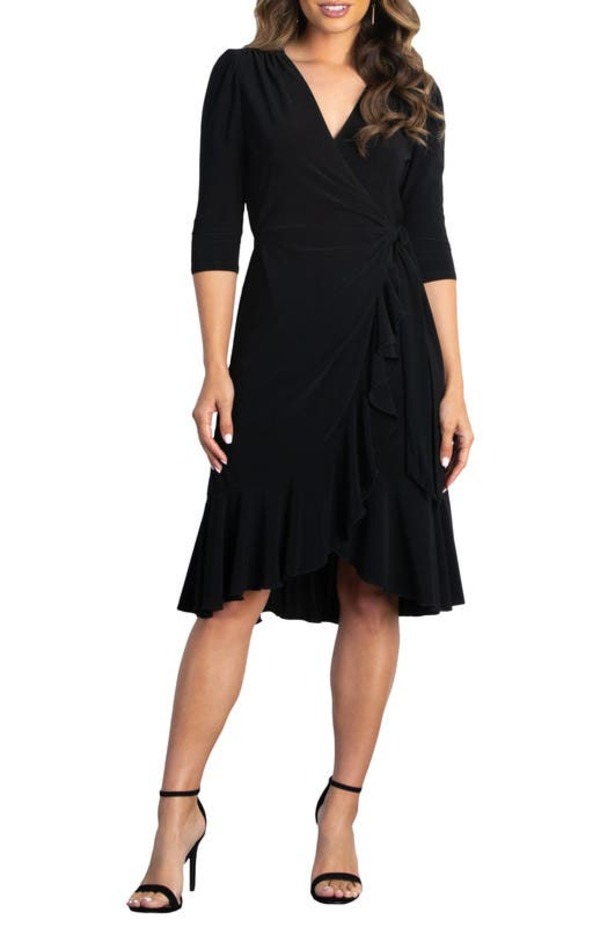 キヨナ レディース トップス ワンピース ミディ Kiyonna Whimsy Midi Wrap Dress Black Noir ブラック