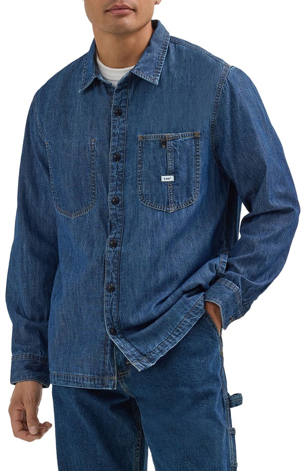 リー メンズ アウター ジャケット・ブルゾン シャツ デニム Lee Denim Overshirt Mid Wash デニム|ReVida 店
