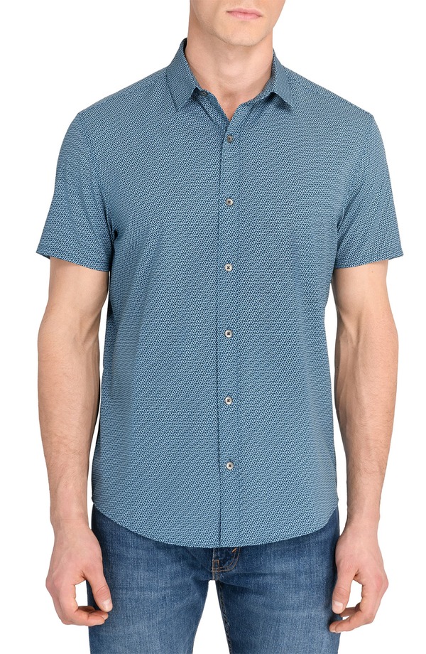 ダブリューアールケー メンズ トップス シャツ プリント W.R.K Trim Fit Hexagon Print Short Sleeve Performance Button-Up Shirteal ティール|ReVida 店