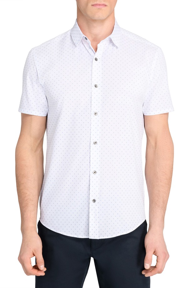 ダブリューアールケー メンズ トップス シャツ プリント W.R.K Trim Fit Hashtag Print Short Sleeve Performance Button-Up Shirt Blue ブルー|ReVida 店