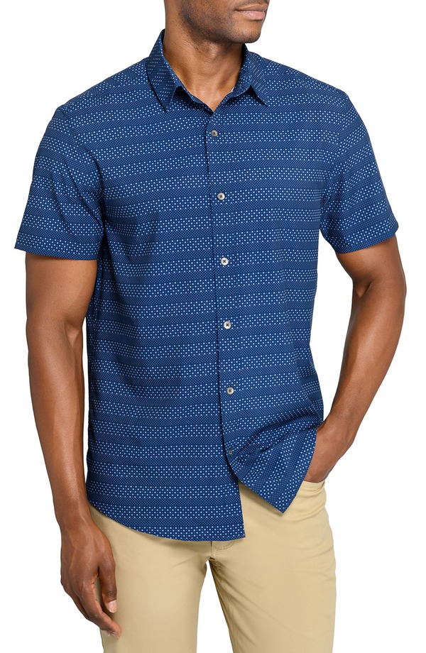 ダブリューアールケー メンズ トップス シャツ スリムフィット W.R.K Slim Fit Micro Geo Short Sleeve Performance Button-Up Shirt Navy ネイビー｜ReVida 店 22,260円