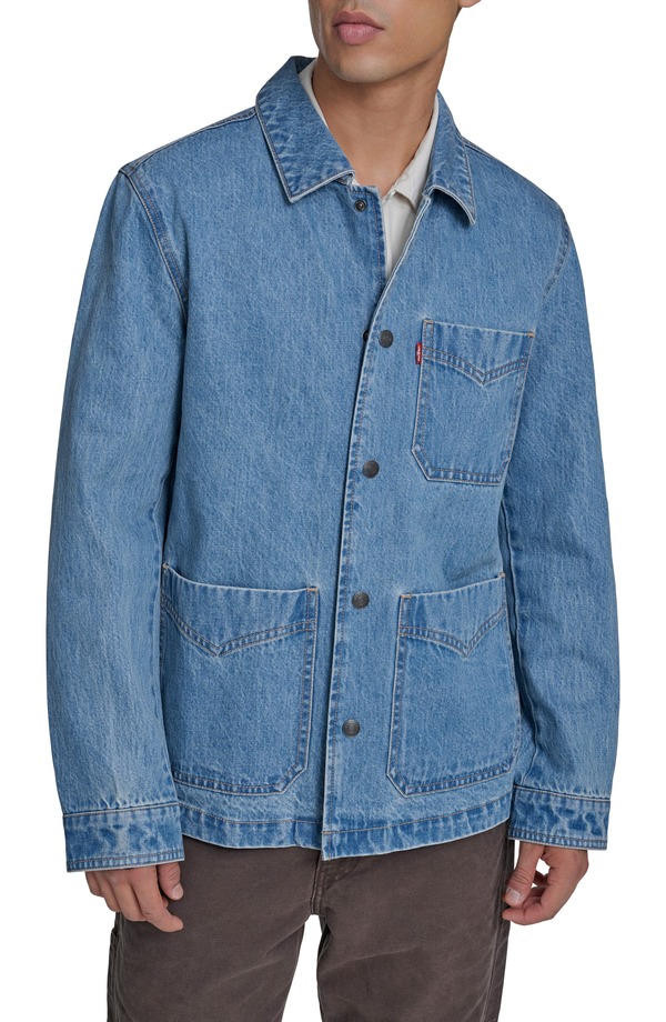 リーヴァイズジーンズ メンズ ボトムス ジーンズズボン下 綿織物 厚地の外套 Levi\u0027s Cotton Denim Chore Coat Light Wash Denim ジーンズ