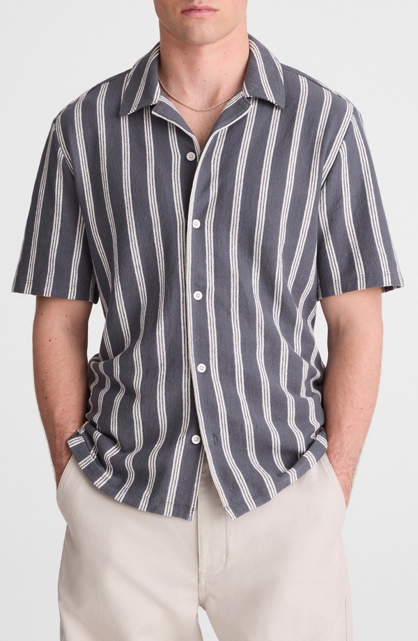 メイドウェル メンズ トップス シャツ パイル Madewell Seaporterry Camp Shirt Stripe Heirloom Blue ブルー