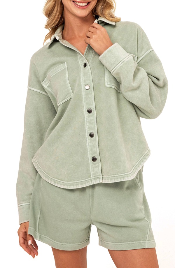 スレッズ・フォー・ソート レディース アウター ジャケット・ブルゾン シャツ フリース Threads 4 Thought Blaire Mineral Wash Fleece Shirt Jacket Wasabi