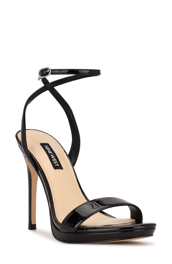 ナインウェスト レディース シューズ 踵 サンダル アンクル Nine West Loolankle Strap Sandal Black Patent 黒いこと