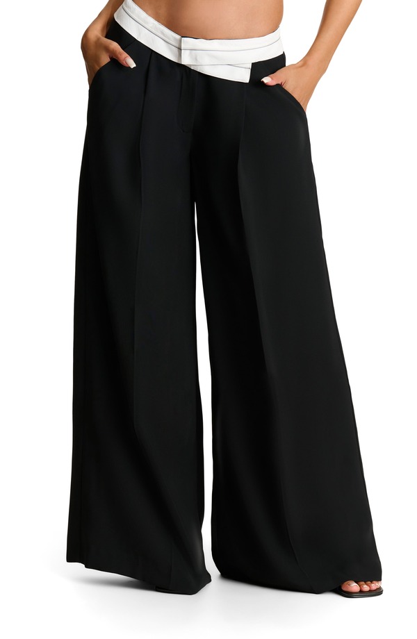 ネイキッドワードローブ レディース ボトムス レギンス ワイドレッグ パンツ Naked Wardrobe Foldover Waist Wide Leg Trousers Black ブラック