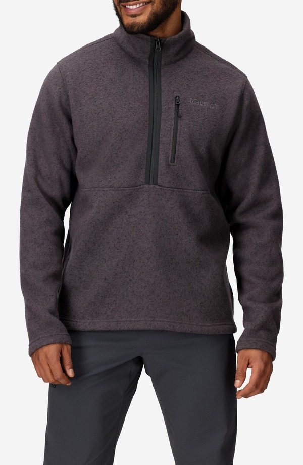 マーモット メンズ アウター ジャケット・ブルゾン ハーフジップ フリース Marmot Drop Line Half Zip Fleece Jacket Black Heather ブラック｜ReVida 店