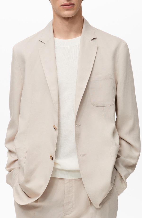 マンゴ メンズ アウター ジャケット・ブルゾン スリムフィット リネン MANGO Slim Fit Lyocell & Linen Suit Jacket Ecru エクリュ