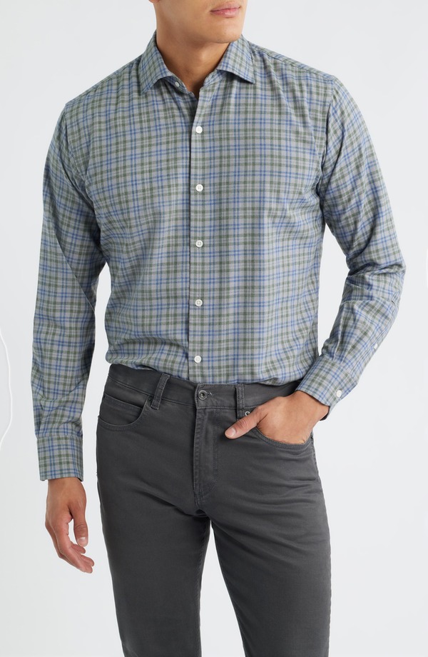 ピーター・ミラー メンズ トップス シャツ Peter Millar Bar Harbour Plaid Flannel Performance Button-Up Shirt British Grey グレー