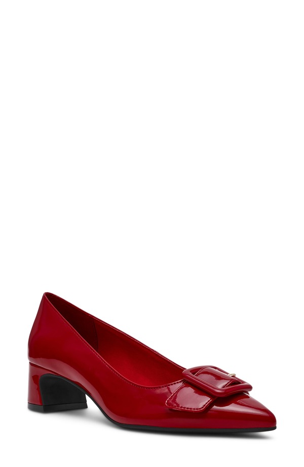 アンクライン レディース シューズ 踵 Anne Klein Senara Buckle Pointed Toe Pump Deep Red 赤いこと