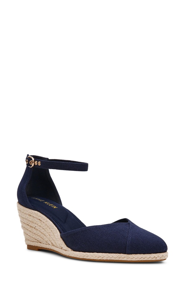 アンクライン レディース シューズ サンダル アンクル Anne Klein Wilmott Ankle Strap Espadrille Wedge Sandal Navy Canvas ネイビー
