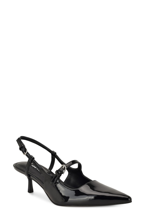 ナインウェスト レディース シューズ 踵 Nine West Amayo Slingback Pointed Toe Kitten Heel Pump Black 黒いこと