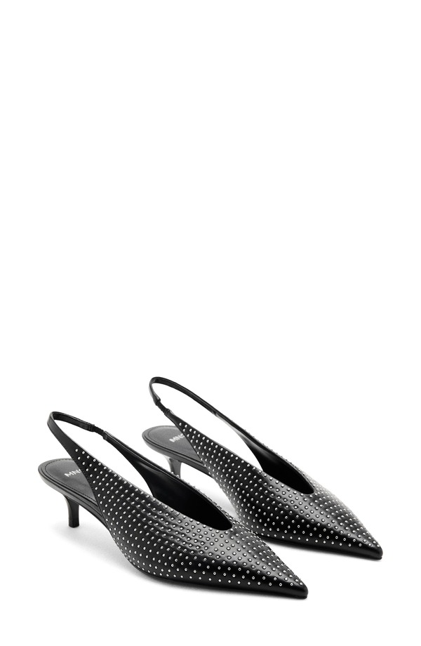 マンゴ レディース シューズ 踵 MANGO Studded Pointed Toe Slingback Pump Black 黒いこと