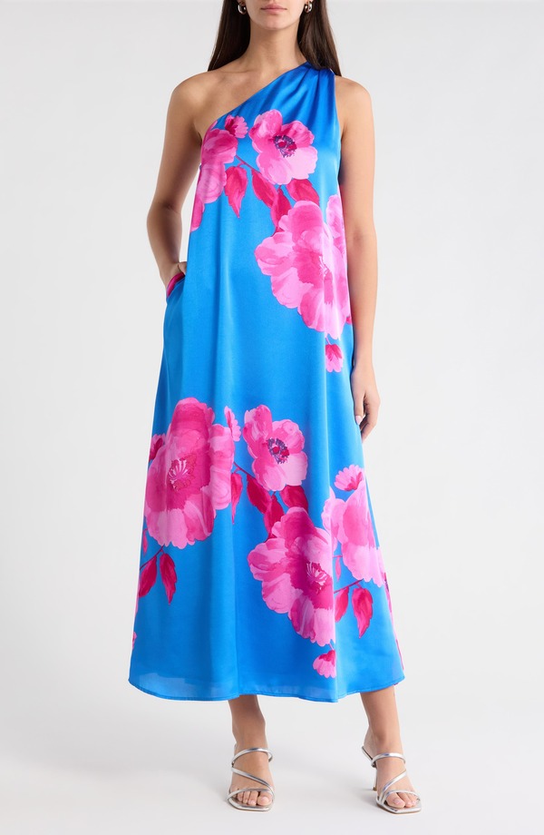 シュガーリップス レディース トップス ワンピース フラワー柄 ワンショルダー マキシ フラワー SUGARLIPS Glena Floral One-Shoulder Maxi Dress Blue-Pink-Combo ブルー