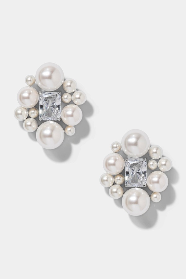ナディール レディース アクセサリー ピアス・イヤリング Nadringrid Pearl and CZ Cluster Stud Earrings Rhodium パール｜ReVida 店