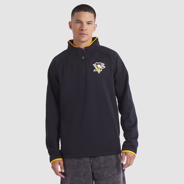 ファナティクス メンズ アウター ジャケット・ブルゾン Men's Fanatics Black Pittsburgh Penguins Authentic Pro Rink Raglan Quarter-Zipullover Black ブラック｜ReVida 店
