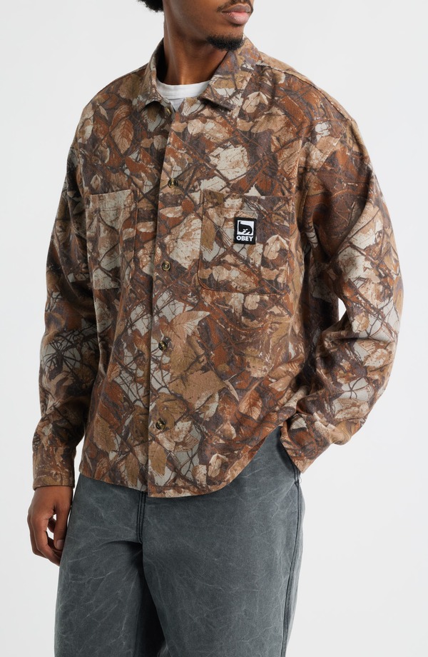 オベイ メンズ アウター 上衣・上衣 プルオーバー 綿織物 Obey Fence Camo Cotton Twill Overshirt Fence Camo Multi マルチ色つや