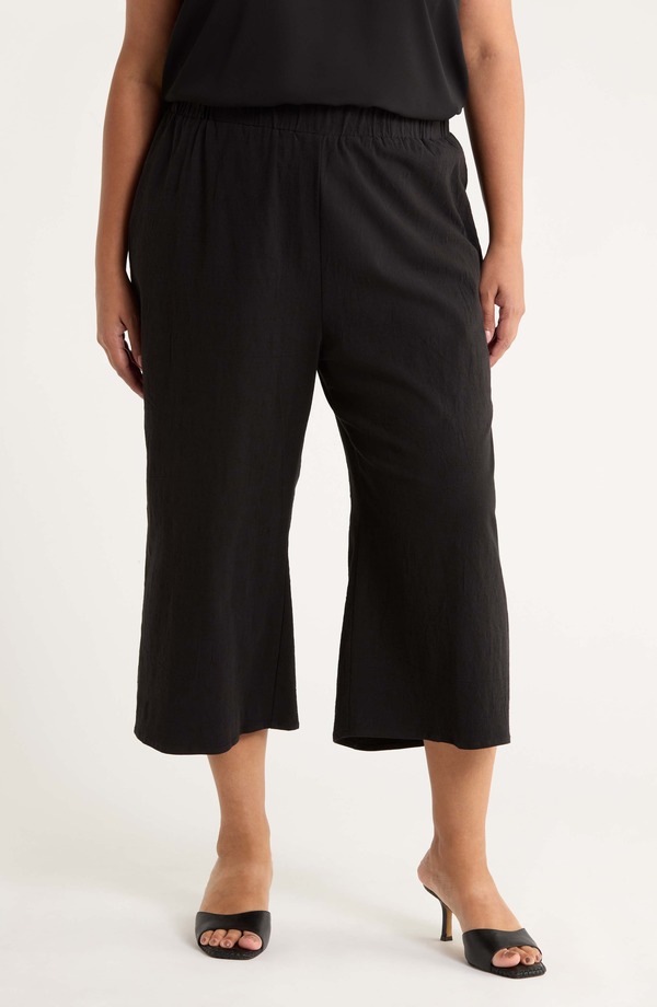 シュガーリップス レディース ボトムス レギンス ワイドレッグ パンツ コットン キャップ リネン SUGARLIPS Isha Wide Leg Cotton & Linen Blend Capri Pants Black ブラック