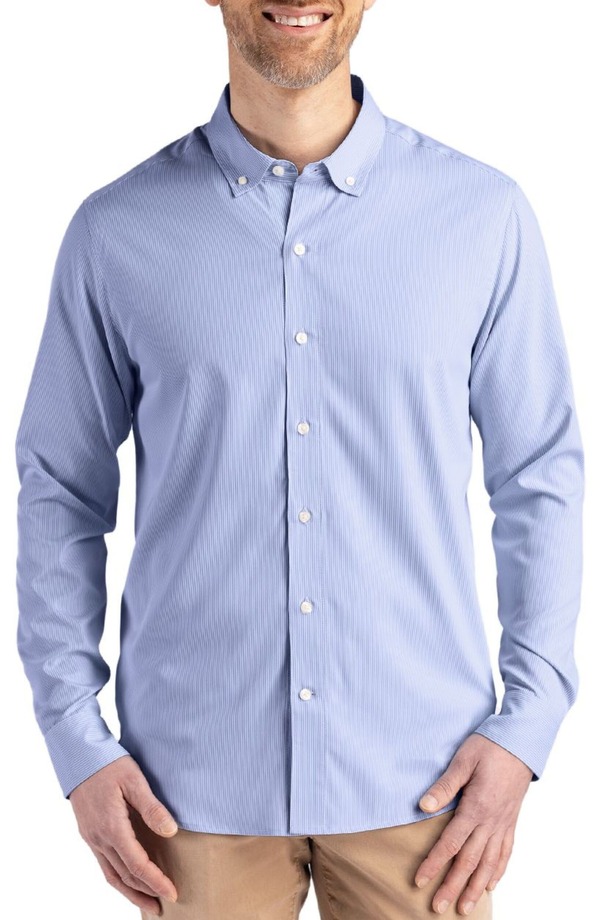 カッターアンドバック メンズ トップス シャツ ダウン Cutter & Buck Skylinepiconfidence Stripe Stretch Button-Down Shirtour Blue/White ホワイト