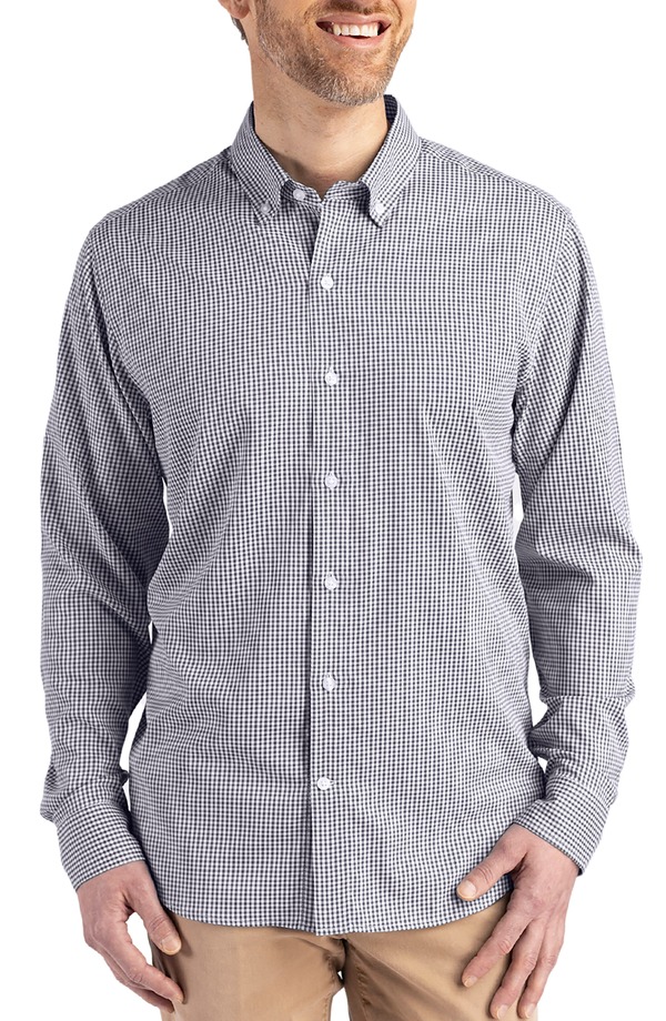 カッターアンドバック メンズ トップス シャツ ダウン Cutter & Buck Skylinepiconfidence Check Stretch Button-Down Shirt Black/White ホワイト