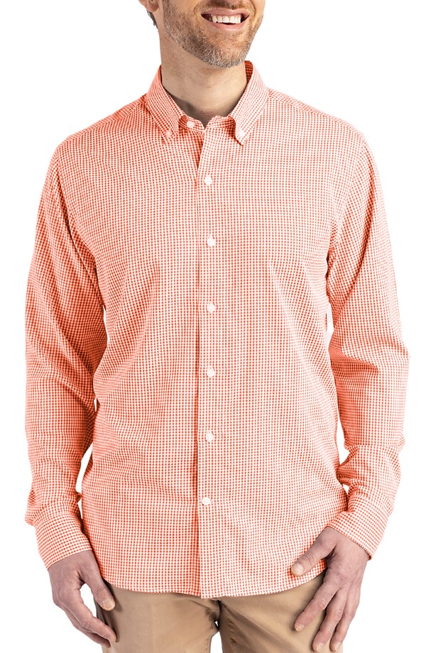 カッターアンドバック メンズ トップス シャツ ダウン Cutter & Buck Skylinepiconfidence Check Stretch Button-Down Shirt College Orange/White ホワイト