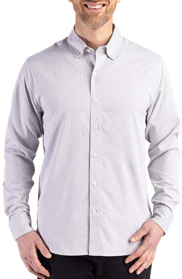 カッターアンドバック メンズ トップス シャツ ダウン Cutter & Buck Skylinepiconfidence Check Stretch Button-Down Shirt Concrete/White ホワイト