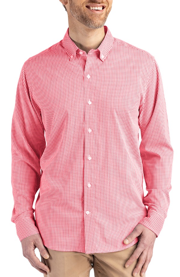 カッターアンドバック メンズ トップス シャツ ダウン Cutter & Buck Skylinepiconfidence Check Stretch Button-Down Shirt Red/White ホワイト