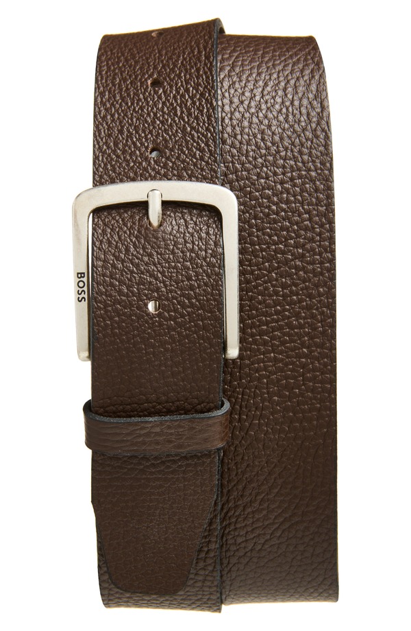 元締め メンズ 付属品 胴締め なめし革 BOSS Jor Leather Belt Dark Brown 赤銅色