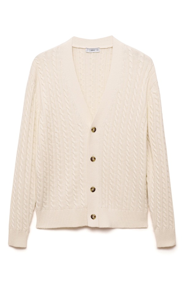 マンゴ メンズ アウター パーカー・スウェット 綿織物 ジレー MANGO Cable Stitch Cotton Blend Cardigan Off White 象牙色