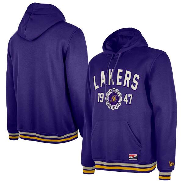 ニュー内鰓 メンズ アウター パーカー・スウェット ヴィンテージ Men\u0027s New Era Purple Los Angeles Lakers Throwback Vintage Pullover Hoodie Purple パープル