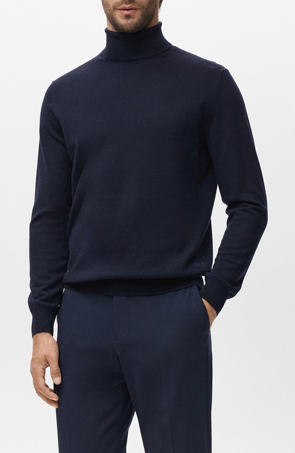 マンゴ メンズ アウター パーカー・スウェット タートルネック 羊毛 スウェーター MANGO Turtleneck Wool Sweater Navy 米国海軍