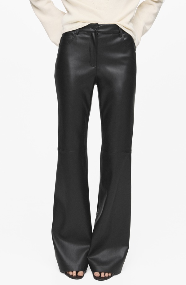 マンゴ レディース ボトムス レギンス パンツ レザー フェイクレザー MANGO Connie Flared Faux Leather Pants Black ブラック