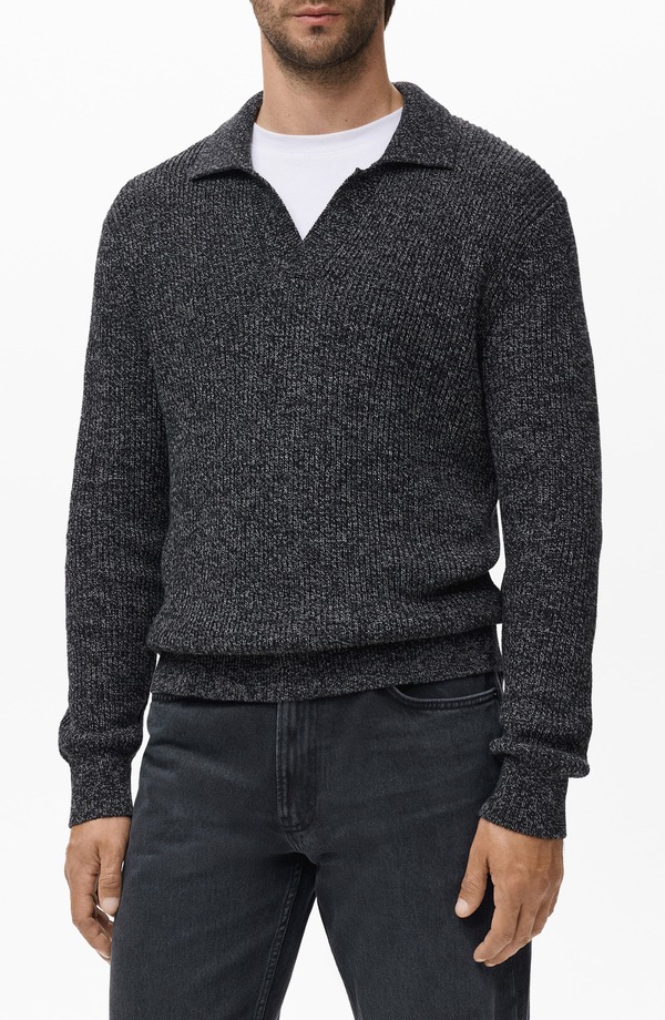 マンゴ メンズ アウター パーカー・スウェット スポーツシャツ スウェーター 綿織物 MANGO Structured Cotton Polo Sweater Dark Heather Grey 薄墨色